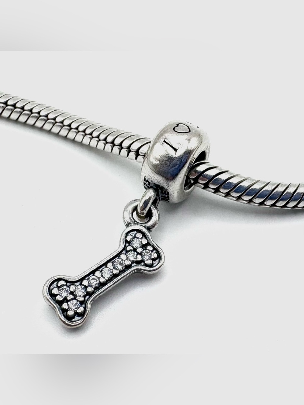 Pandora “I Love My Dog” Bone Dangle Sterling Silver Charm